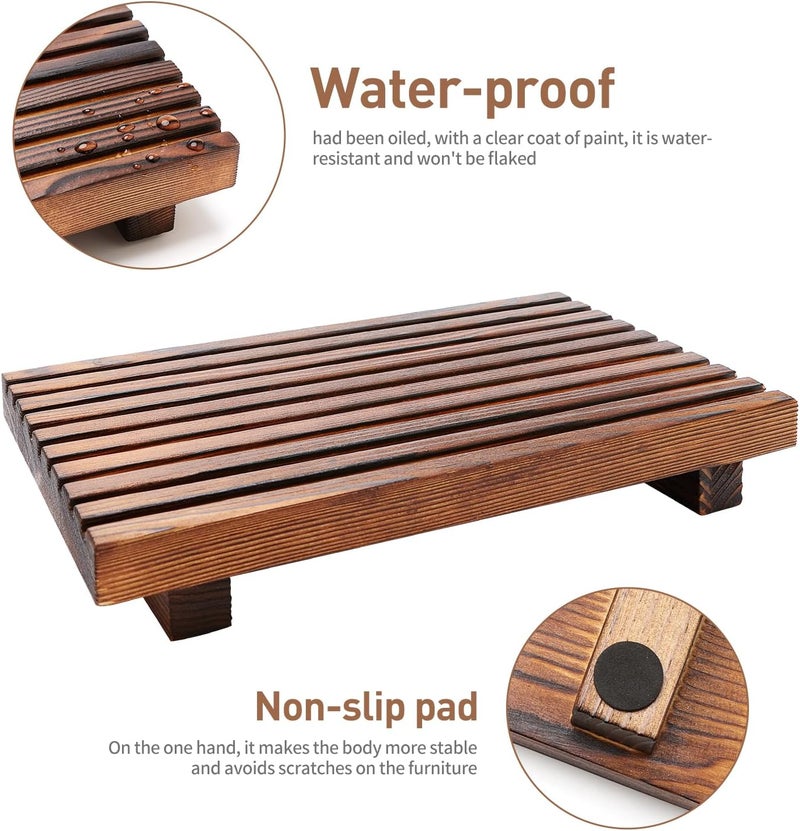 Renawe Farmhouse Bathroom Counter Organizer Wooden Display Pedesta Stand Small Kitchen Countertop Trays Decorative Wood Riser Dish Soap Dispenser Holder for Bathroom Decor Sink Accessories Vanity Tray - Image 4